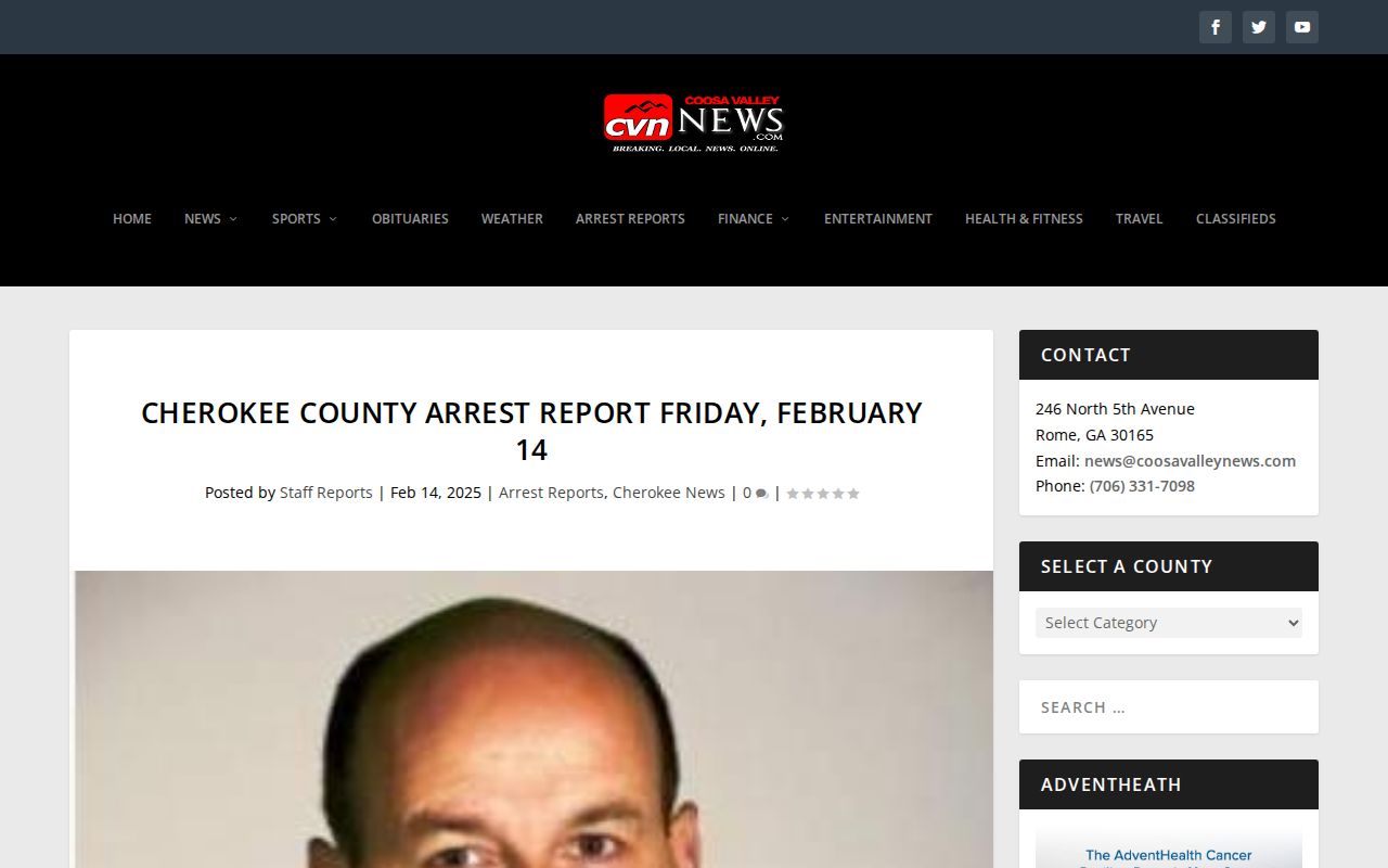 Coosa Valley News Cherokee County arrest report