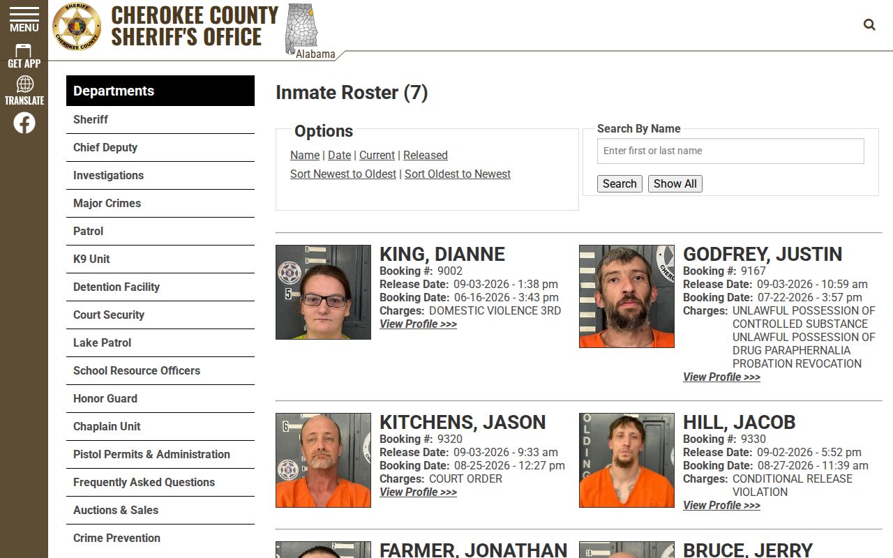Cherokee County 48 hour release roster view