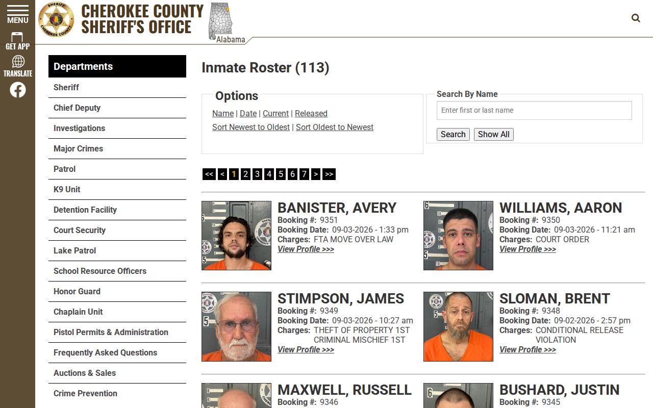 Cherokee County current inmate roster search page