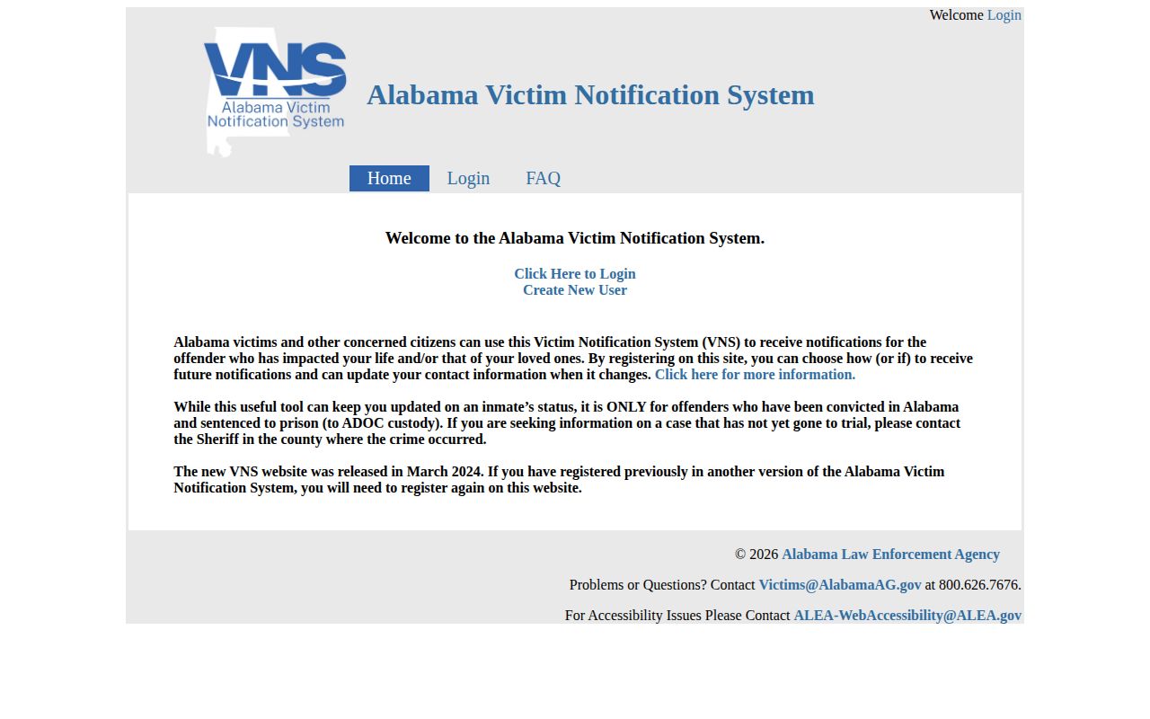 Alabama Victim Notification System website